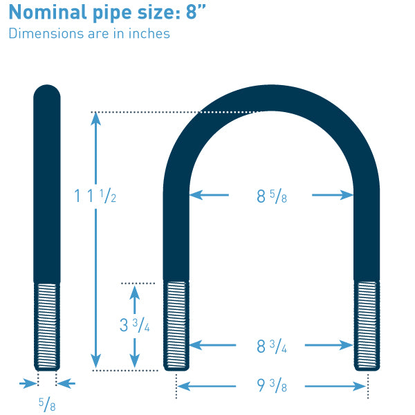 8 in Galvanized U-Bolt with Polyshrink 4 nuts – I-Rod Store